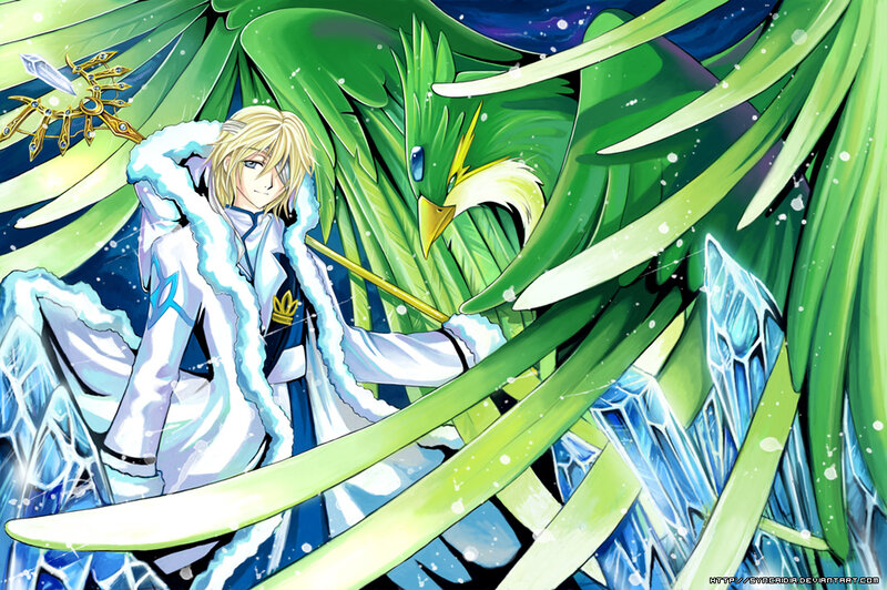 anime character with green bird