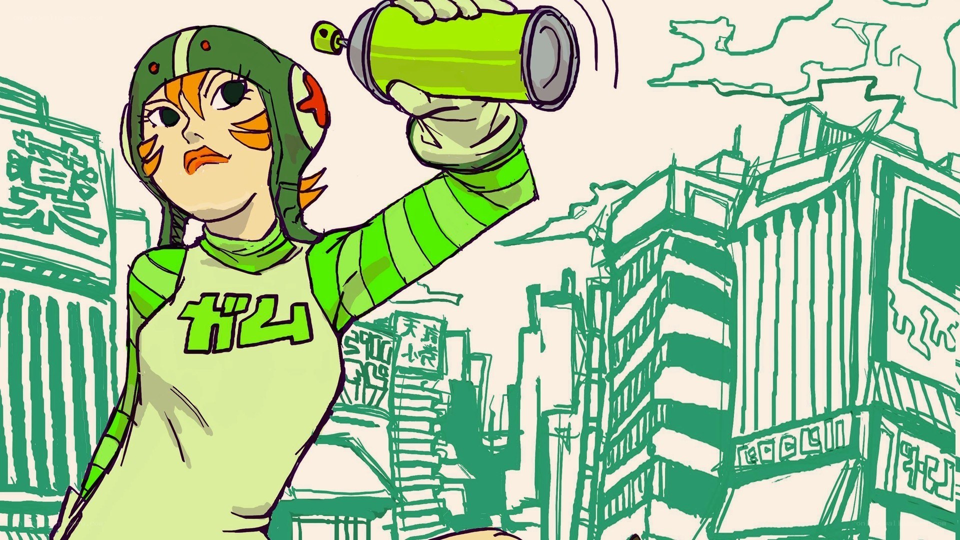 anime character with green can