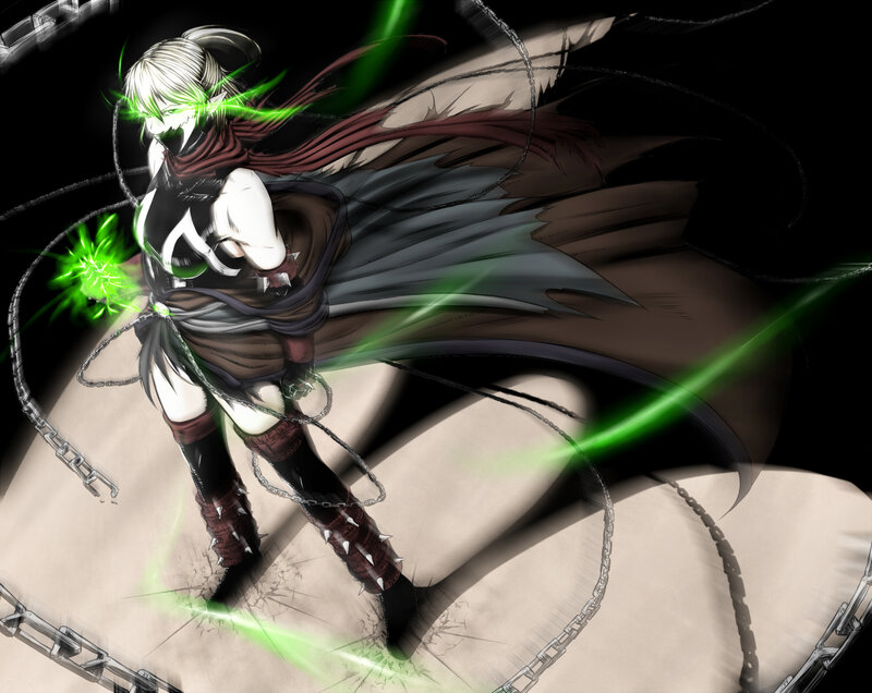 Anime Character with Green Energy — Black