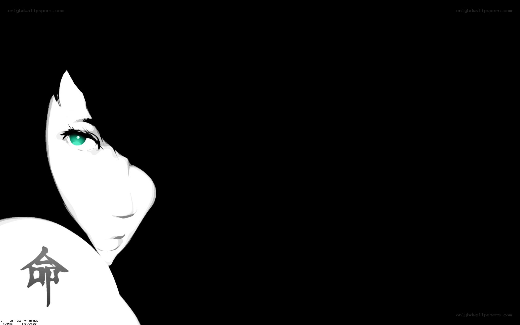 anime character with green eye