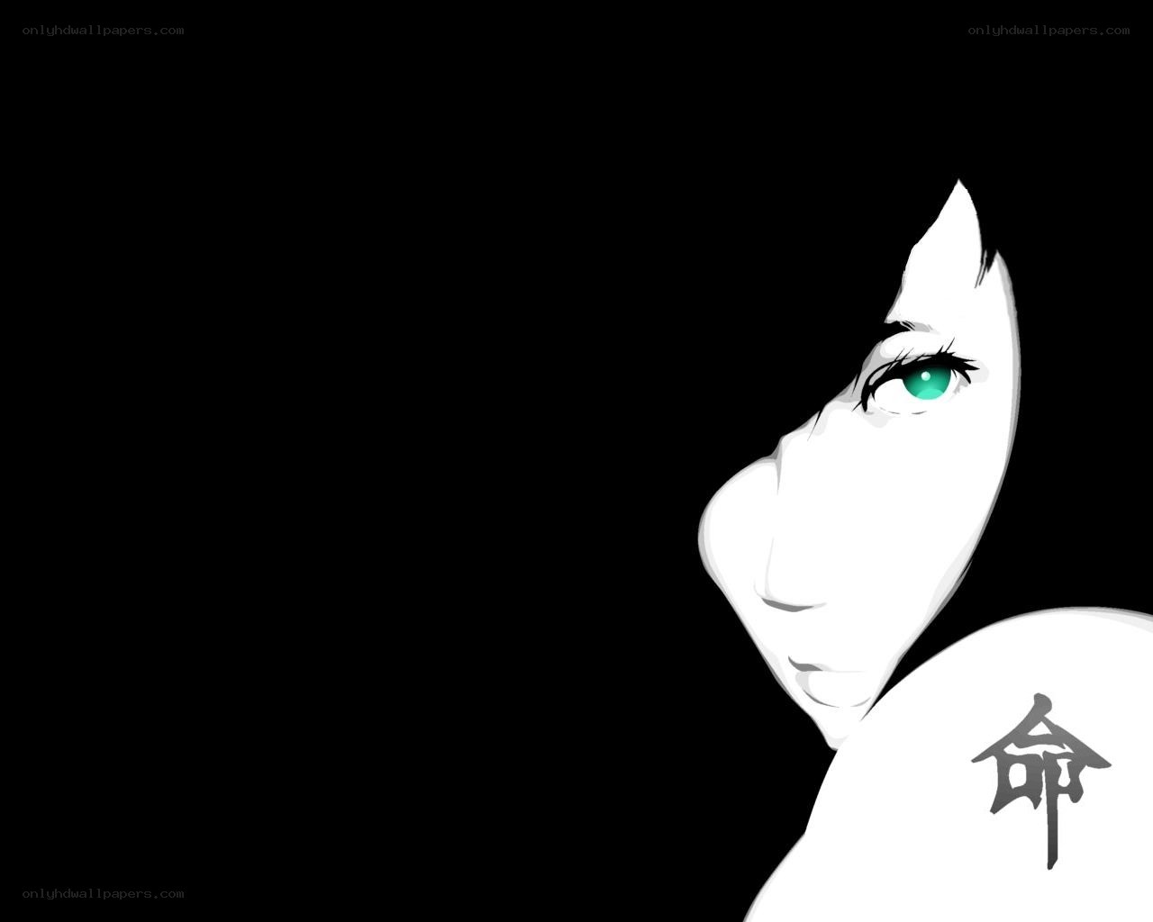 anime character with green eye
