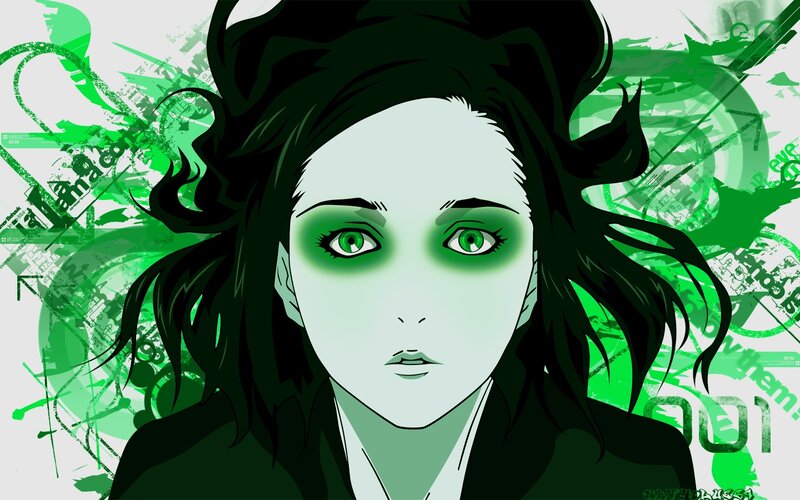 anime character with green eyes