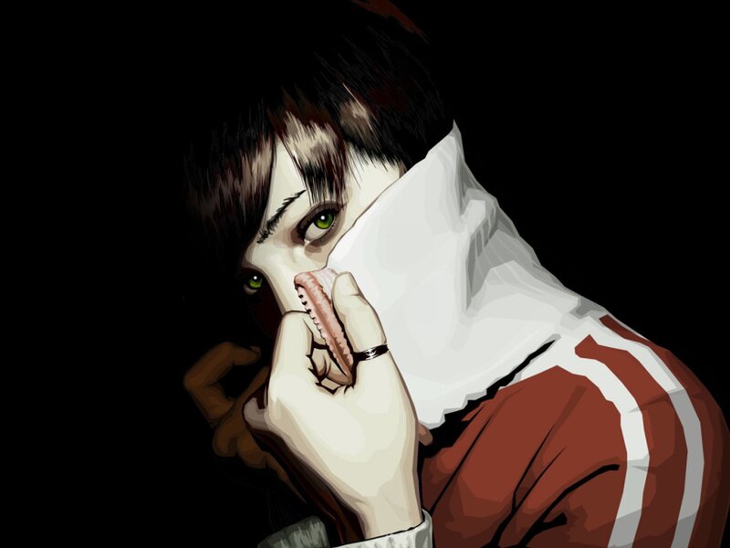 Anime Character with Green Eyes — Black, Dramatic, Manga, Green Eyes