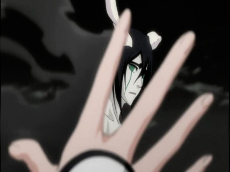 Anime Character with Green Eyes — Black, Dramatic, Night, Hand
