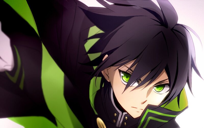 Anime Character with Green Eyes — Black, Intense