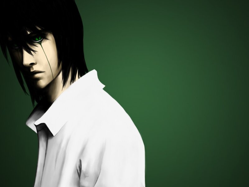 Anime Character with Green Eyes — Dramatic, White Shirt