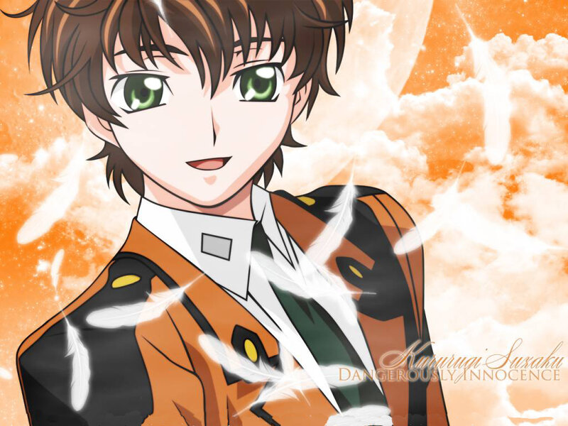 Anime Character with Green Eyes — Orange, Dramatic, Sunset, Feathers