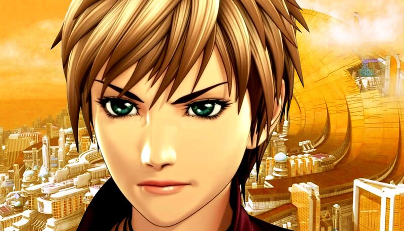Anime Character with Green Eyes — Orange, Dramatic, Sunset