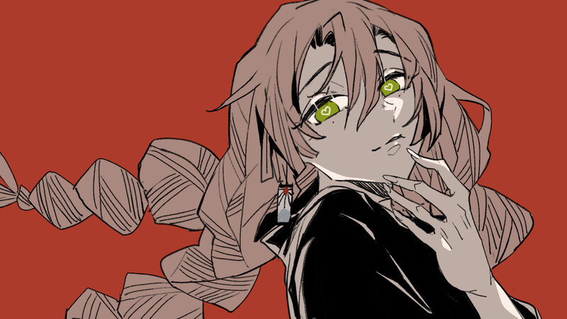 Anime Character with Green Eyes — Red, Dramatic, Manga