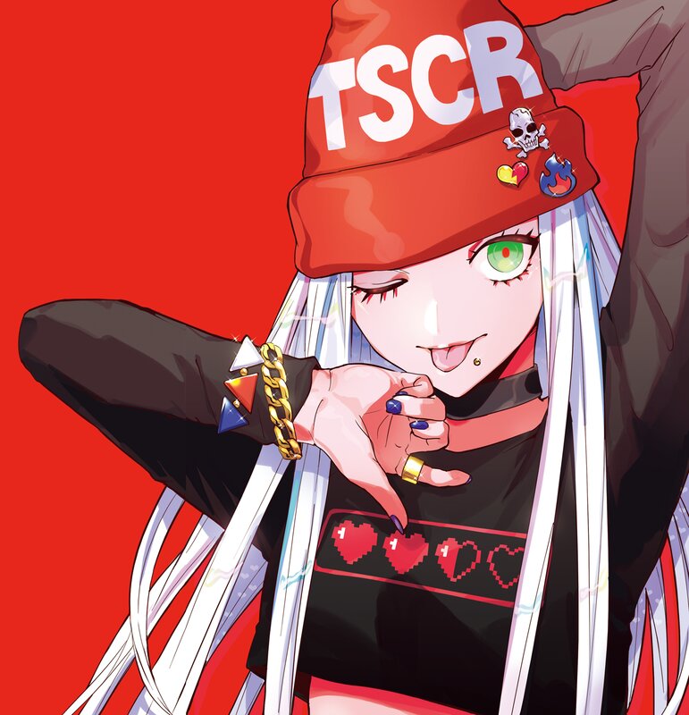 Anime Character with Green Eyes — Red, Playful