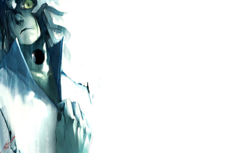 Anime Character with Green Eyes — White, Dramatic, Digital Art