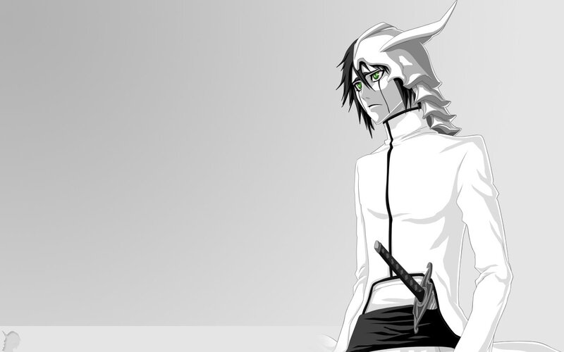Anime Character with Green Eyes — White, Serious