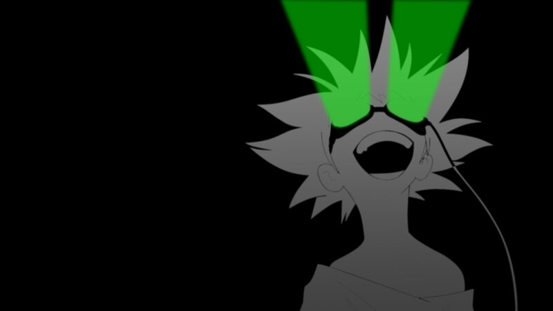 Anime Character with Green Hair — Black, Dramatic, Night, Green Light