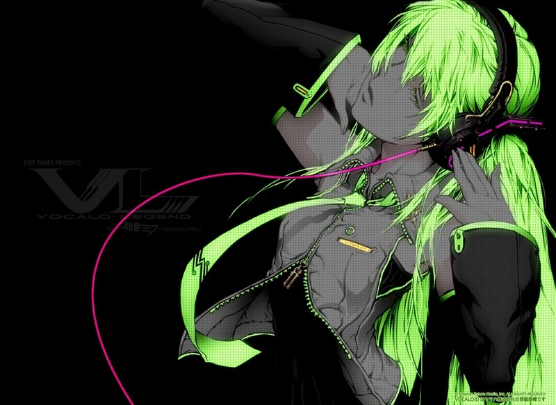 Anime Character with Green Hair — Black, Dramatic, Night