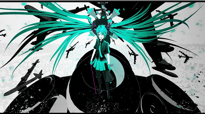 Anime Character with Green Hair — Black, Dramatic