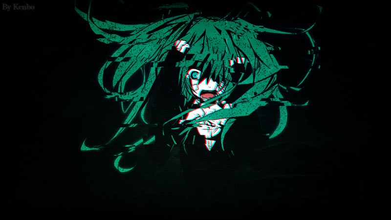 Anime Character with Green Hair — Black, Dramatic, Unsettling