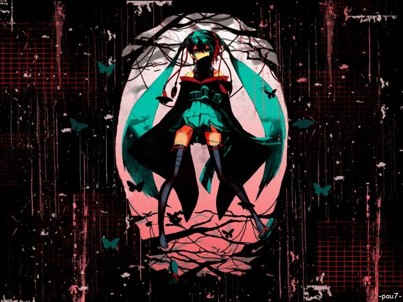 Anime Character with Green Hair — Black