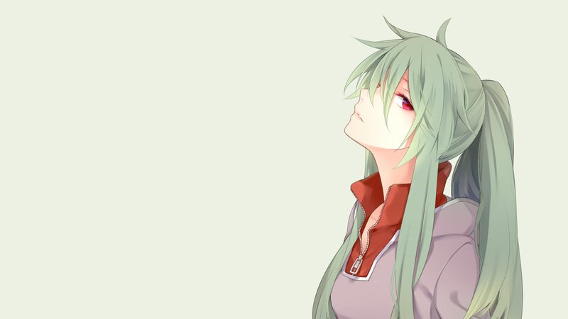 Anime Character with Green Hair — Calm, Digital Art, Red Eyes