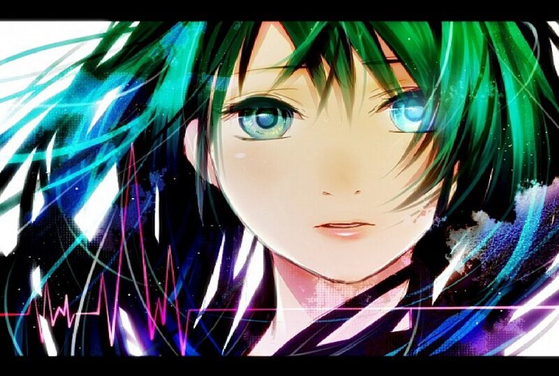 Anime Character with Green Hair — Dramatic, Blue Eyes