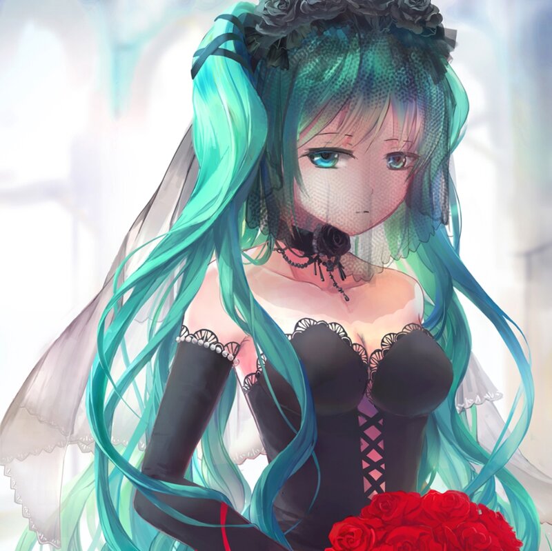 Anime Character with Green Hair — Dramatic, Digital Art, Black Dress