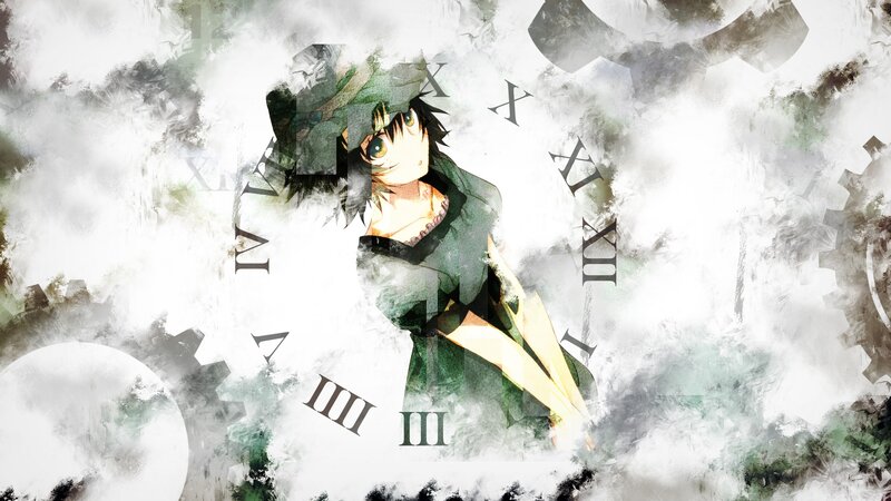 Anime Character with Green Hair — Dramatic, Digital Art, Clock Hands