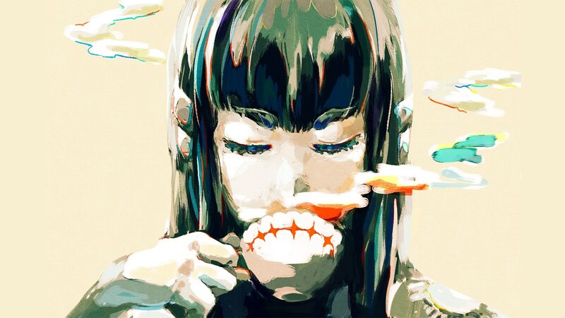 Anime Character with Green Hair — Dramatic, Digital Art, Clouds