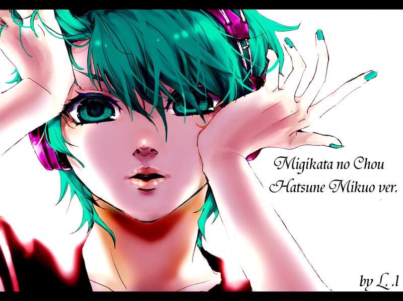 Anime Character with Green Hair — Dramatic, Digital Art, Headphones