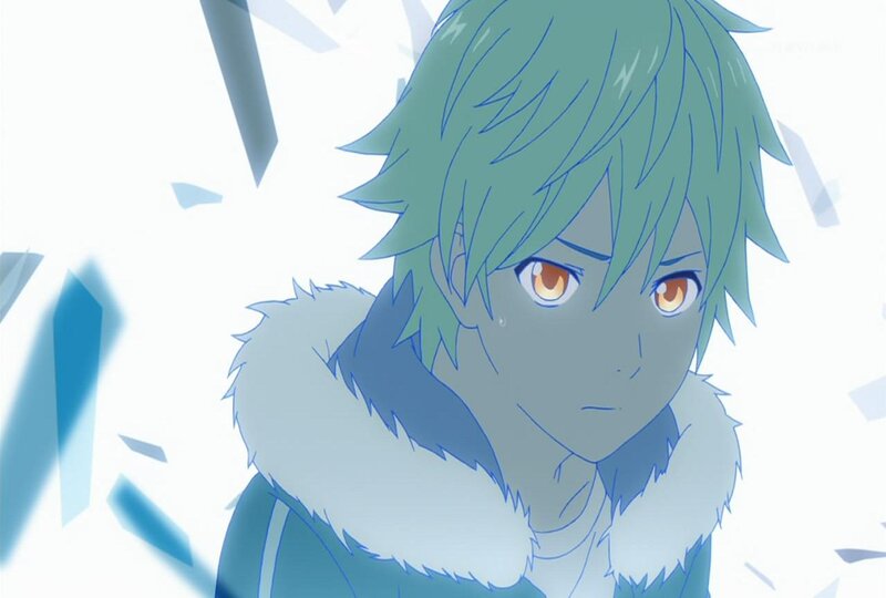 Anime Character with Green Hair — Dramatic, Fur Collar