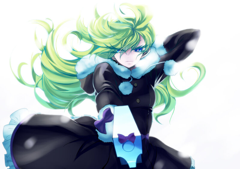Anime Character with Green Hair — Dramatic, Green Hair, Black Coat
