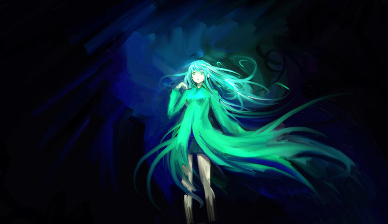 Anime Character with Green Hair — Dramatic, Night