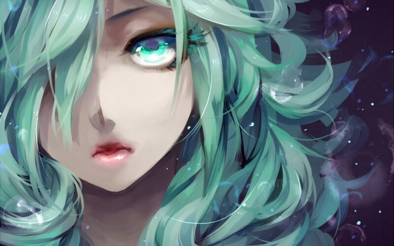 Anime Character with Green Hair — Dreamy, Night, Digital Art