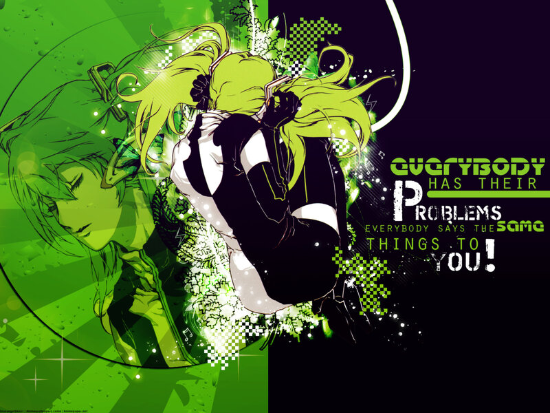 Anime Character with Green Hair — Energetic, Text