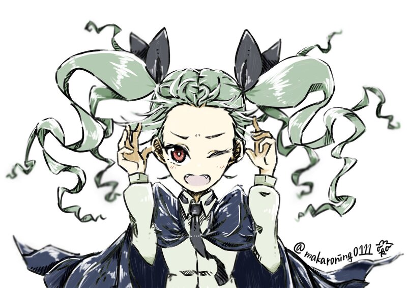 Anime Character with Green Hair — Playful, Manga, School Uniform