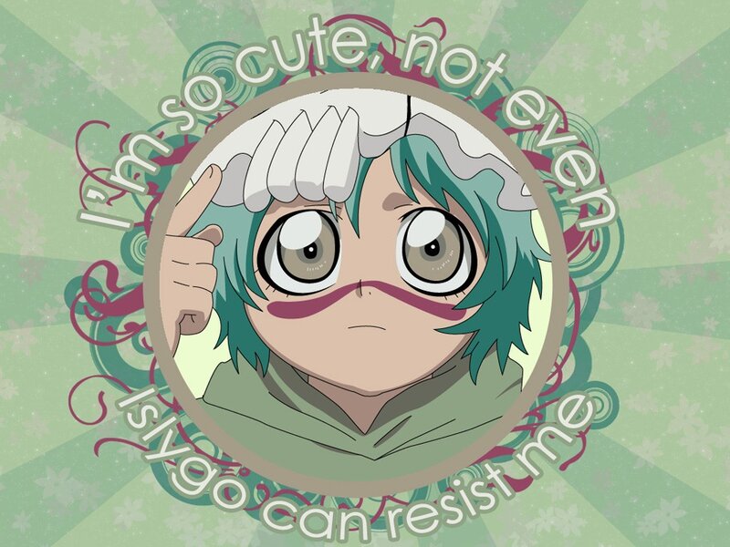 Anime Character with Green Hair — Playful, Text