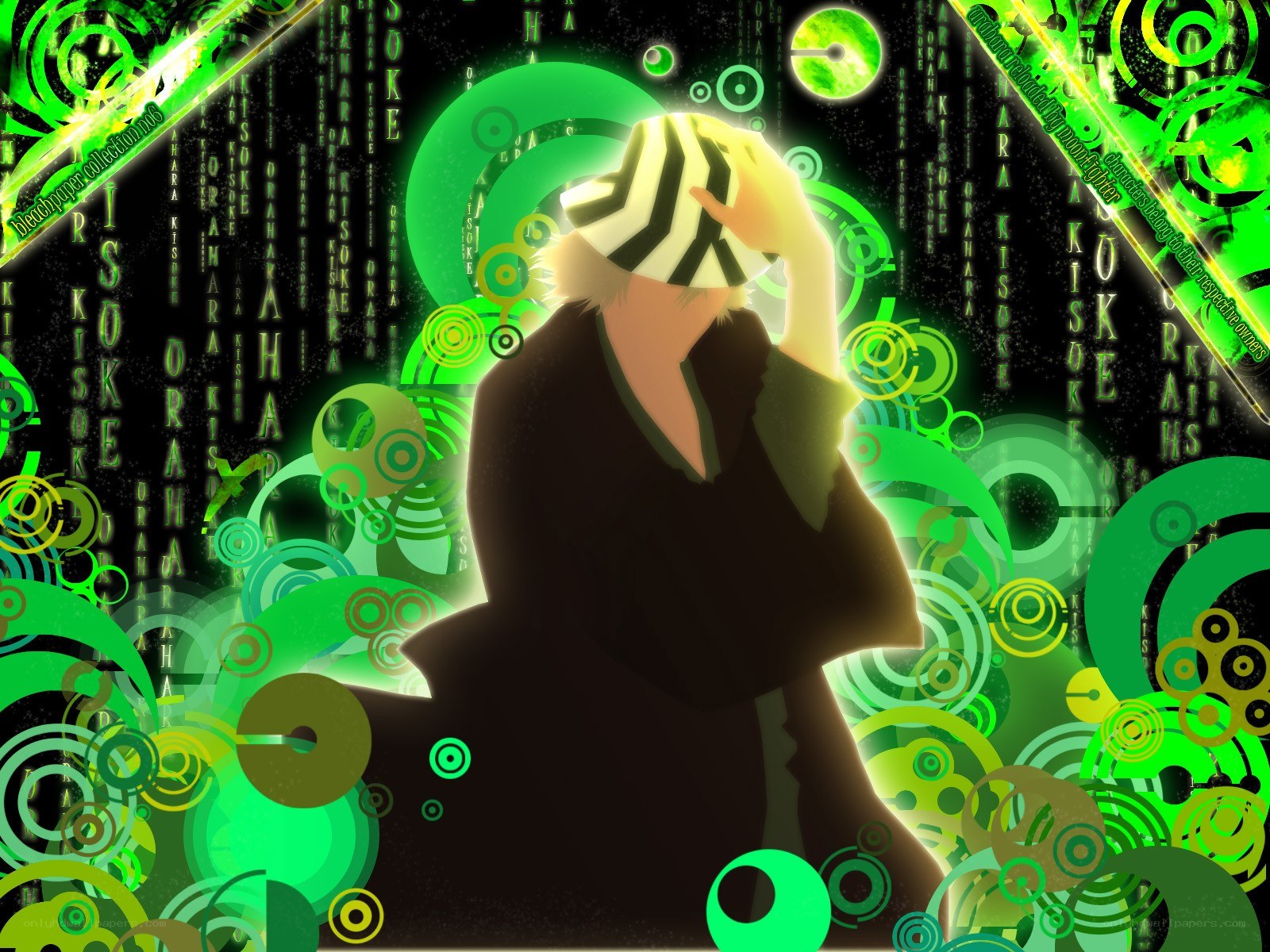 anime character with green matrix background