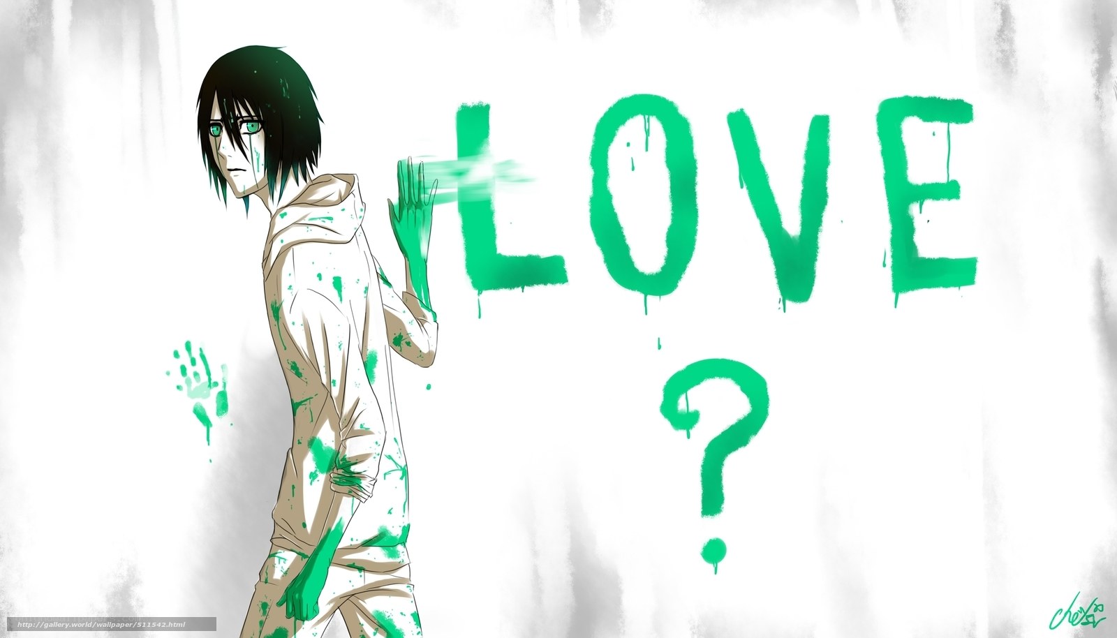 anime character with green paint