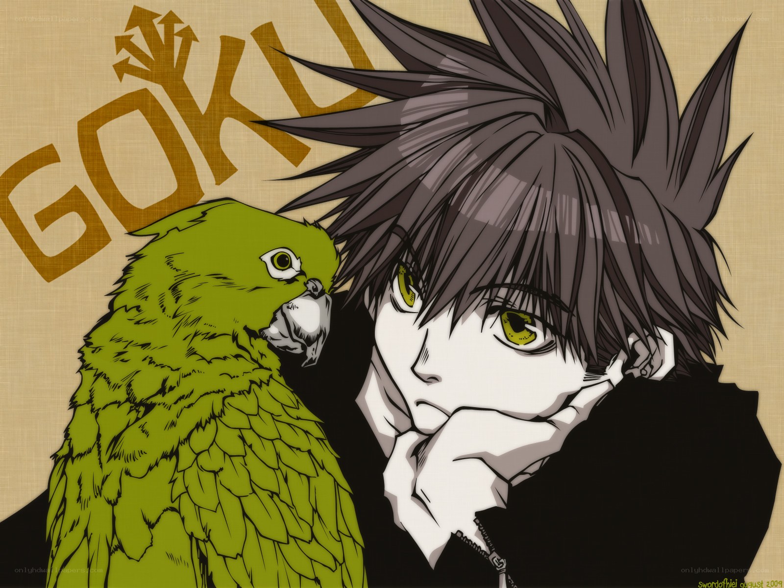 Anime character with green parrot