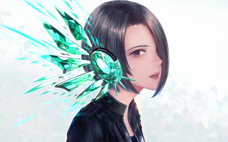 Anime Character with Green Wings — Dramatic, Digital Art