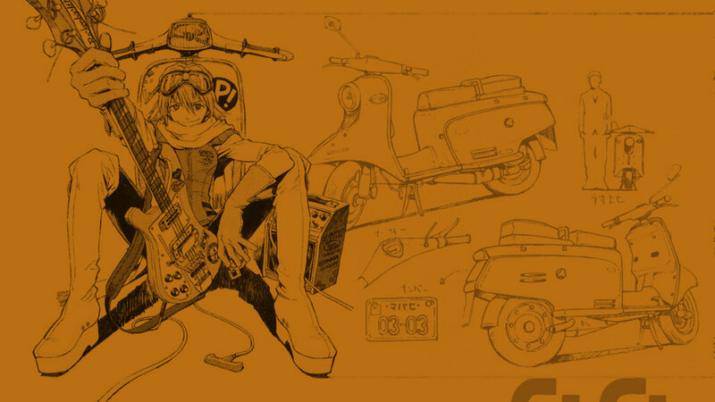 Anime character with guitar and scooter