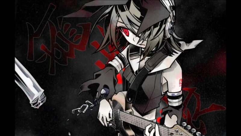 Anime Character with Guitar — Black, Dramatic, Manga