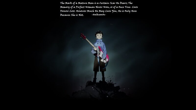 Anime Character with Guitar — Black, Dramatic, Night, Rock