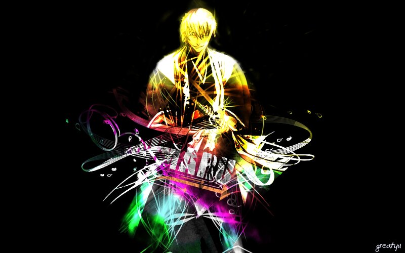 Anime Character with Guitar — Black, Dramatic, Night