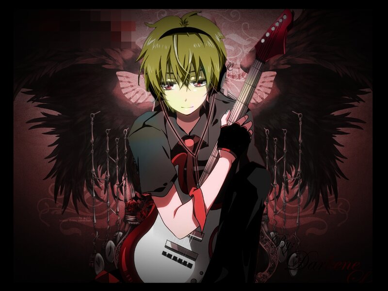 Anime Character with Guitar — Black, Dramatic