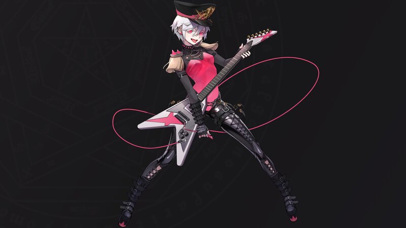 Anime Character with Guitar — Black, Dynamic, Digital Art