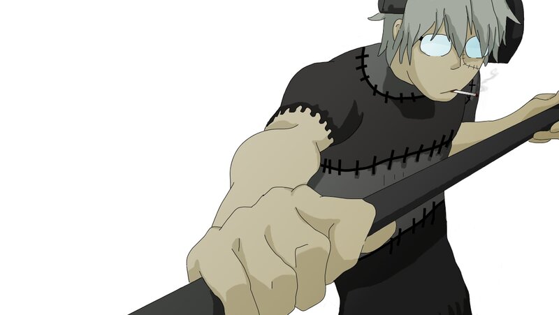 Anime Character with Guitar — Black, Serious