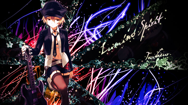 Anime Character with Guitar — Black