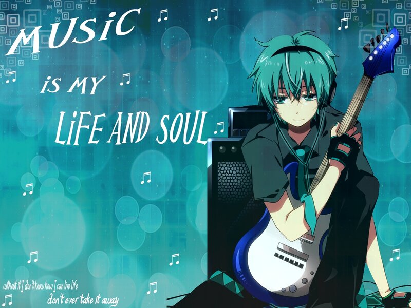 Anime Character with Guitar — Blue, Calm