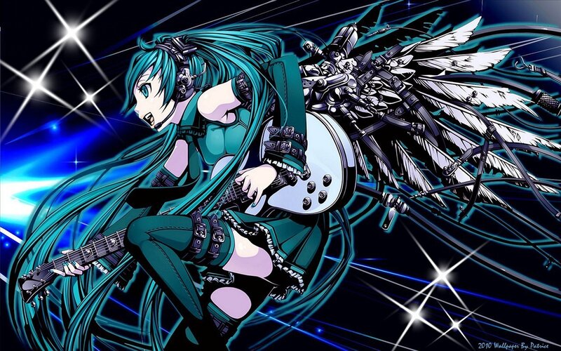 Anime Character with Guitar — Blue, Dramatic, Night