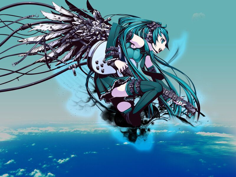 Anime Character with Guitar — Blue, Dramatic