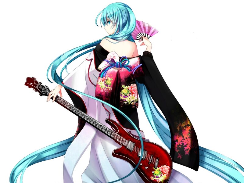 Anime Character with Guitar — Blue, Dynamic, Digital Art, Fan